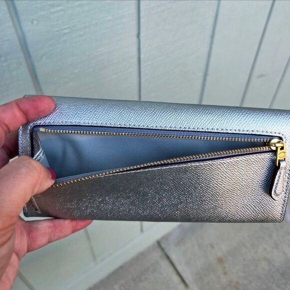Coach Wyn Soft Leather Metallic Silver Long Envelope Wallet. C7182 - Picture 5 of 8